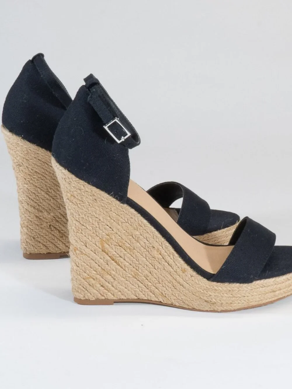 Colin Stuart Black Canvas Wedge Heel Espadrille Sandals, Size 8 (NWT)